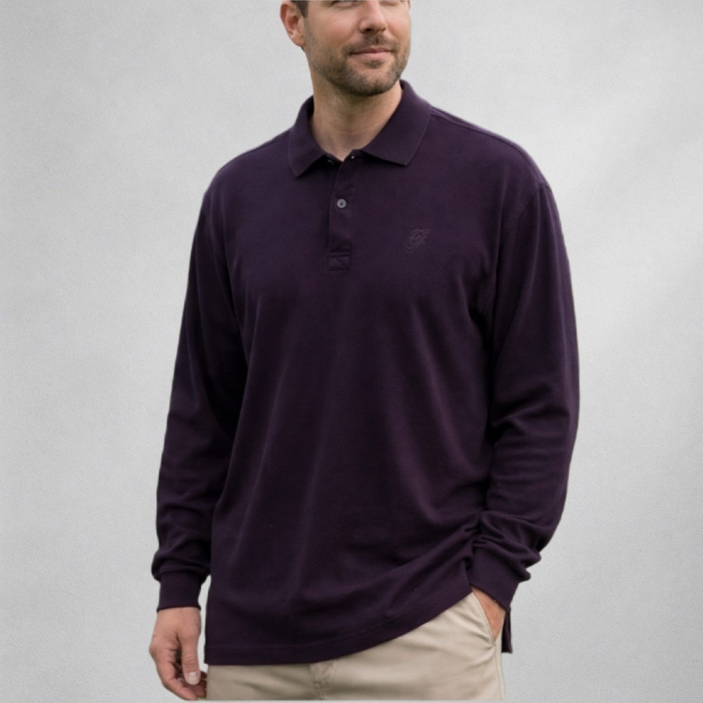 Bobby Jones Players Long Sleeve Polo Shirt Men L Fits XL Purple Cotton Golf